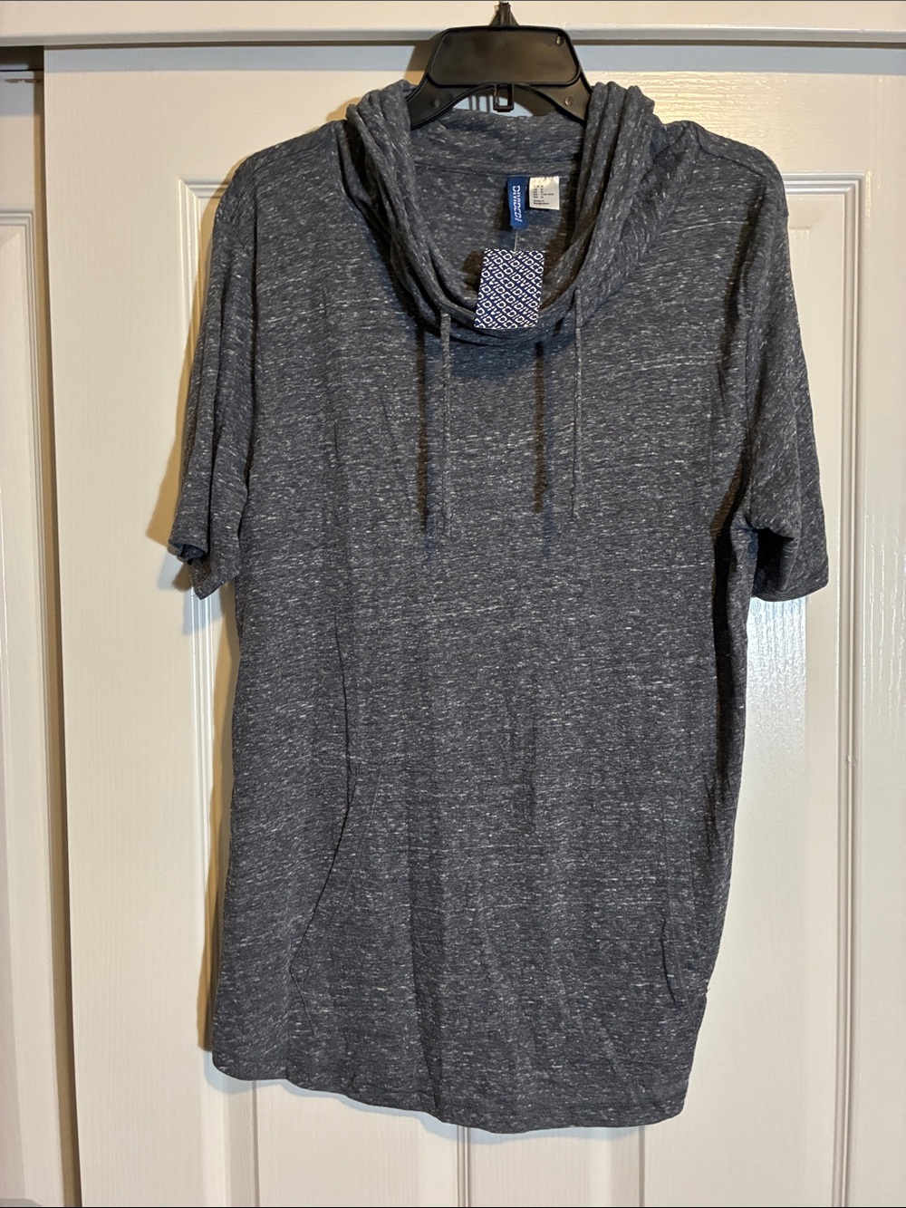 Divided Heathered Charcoal Short-Sleeve Cowl Neck Tunic